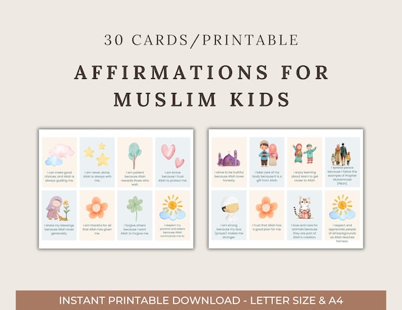 Islamic Affirmation Cards for Muslim Kids, Muslim Affirmations, Islamic affirmations for kids, Muslim Affirmation cards, Ramadan cards