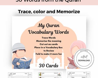 Quran for Kids, Muslim Flash Cards, Instant PDF, Quran for kids, Islamic flash cards for kids