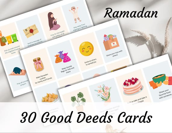 Ramadan Good Deeds Cards, Ramadan Cards, 30 Good Deeds Cards, Ramadan cards, Ramadan Calendar cards, Ramadan flash cards, Ramadan