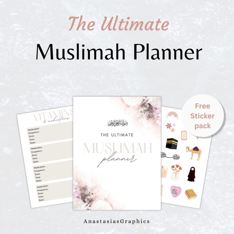Muslim Planner Digital, Daily Islamic Planner, Quran Tracker, Salat Tracker, Monthly Weekly Islamic Planner, Muslim Women Journal image 1