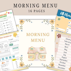 Morgenmenü für ältere Kinder, druckbare Morgenzeitaktivitäten, Kindergarten, Grundschullehrplan