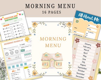 Morning Menu for older kids, Printable Morning Time Activities, Kindergarten, Elementary Morning Menu, Homeschool Curriculum