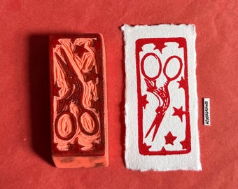 Stork Scissors | Mini Print | Handmade Linocut Art