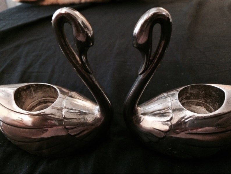 Silver Plated Swan Candle Holders Etsy