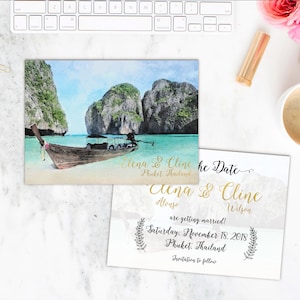 Digital Printable Invitations Destination Wedding Phuket Thailand Beach Watercolor Wedding Invitation Set Save the Date Map Card ID912