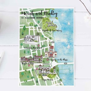 Custom Watercolor Wedding Map, Personalized Hand Drawn Wedding Map for Welcome Bag, Save the Date, Itinerary