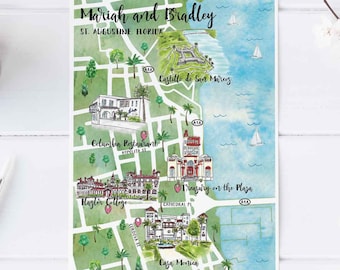 Custom Watercolor Wedding Map, Personalized Hand Drawn Wedding Map for Welcome Bag, Save the Date, Itinerary