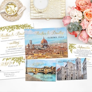 Fichiers imprimables numériques Destination Mariage FLORENCE ITALIE Aquarelle Mariage Invitation RSVP Information Carte Mariage Papeterie ID907