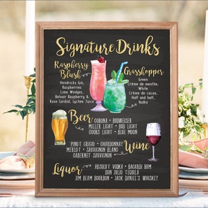 Digital Printable Wedding Bar Menu Sign, Watercolor Wedding Bar Menu, Cocktail Bar Menu Signature Drinks Chalkboard Christmas New Year IDM4