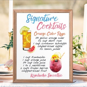 Panneau de menu de mariage imprimable numérique, menu de bar de mariage aquarelle, bar à cocktails de mariage boissons signature tableau de Noël nouvel an IDMC1