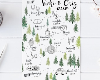 Custom Wedding Itinerary Order of Events Printable Wedding Timeline Wedding Weekend Itinerary Big Day Guest Timeline Schedule Bridal Party 9