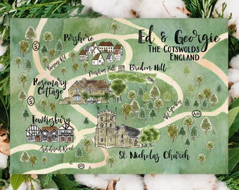Watercolor Wedding Map Drawing Wedding Map Custom Wedding Map Custom Illustration Wedding Map Watercolor Map Home Town Vacation Church Hotel
