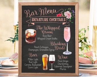 Digital Printable Watercolor Wedding Signature Drinks Signature Cocktail Sign, Chalkboard Bar Menu Wedding Cocktails Christmas New Year IDM8