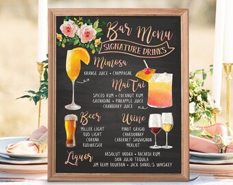 Digital Printable Wedding Bar Menu Sign Signature Drinks | Etsy