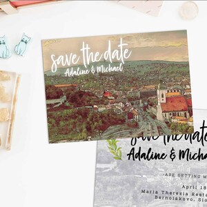 Juego digital imprimible Guardar la fecha Postal Destino Boda Bratislava Eslovaquia Europa Acuarela Invitación de boda Mapa Tarjeta ID848