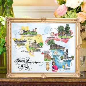 Regalo de jubilación personalizado o regalo de Navidad para mamá y papá: línea de tiempo de vida y mapa de carrera personalizados dibujados a mano en acuarela para decoración del hogar