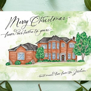 Custom Hand Painted House Portrait, Hand Drawn House Illustration in Ink & Watercolor, Printable Art for Christmas Gift or Housewarming Gift