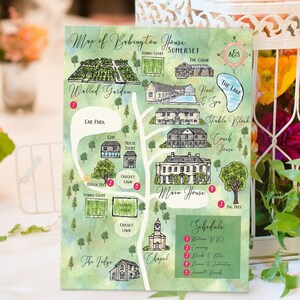 16-17 Orte kundenspezifische Aquarell Hochzeitskarte, personalisierte Hand gezeichnete Eigentumskarte für Willkommenstasche, außer dem Datum, Reiseplan