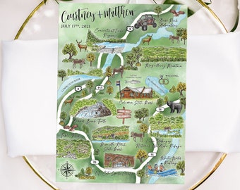 Mapa de boda personalizado en acuarela: New Hampshire, 10-11 ubicaciones (descarga digital)