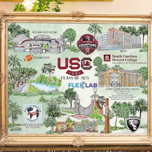 Benutzerdefiniertes Abschlussgeschenk oder Weihnachtsgeschenk für Sohn oder Tochter - personalisierte Aquarell USC-Karte, handgezeichnete Karte des Universitäts- und Universitätsplans