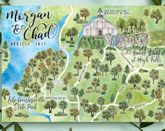 Custom Watercolor Wedding Venue Map: 1-3 Locations (Digital Download)