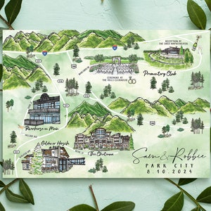 Custom Watercolor Wedding Map: Park City, 6-7 Locations (Digital Download)