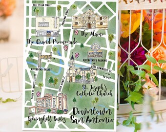 Custom Watercolor Wedding Map, Personalized Hand Drawn Wedding Map for Welcome Bag, Save the Date, Itinerary