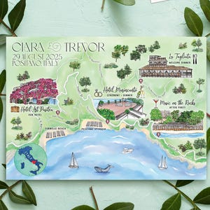 Personalisierte Landkarte für Hochzeiten: Positano, Italien (4-5 Orte) (Digitaler Download)