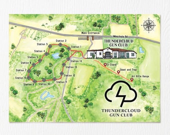 Custom Watercolor Wedding Map (6-7 Locations) - Hand Drawn Itinerary (Digital Download)