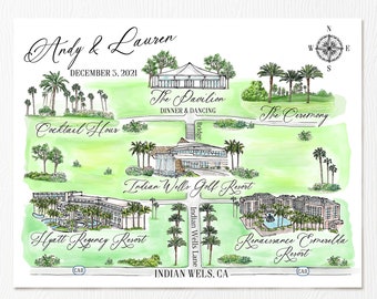 Custom Watercolor Wedding Map: 6-7 Locations (Digital Download)