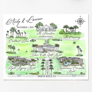 6-7 locaties aangepaste aquarel trouwkaart, gepersonaliseerde handgetekende kaart van Californië voor welkomsttasje, bewaar deze datum, reisplan