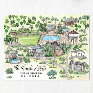 Individuelles Geschenk für Weihnachten, Geburtstag - Personalisierte Hand gezeichnete Aquarell Nachlass Karte Nachbarschaft Bereich Urlaub Haus Wand Dekoration Geschenk