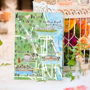 Personalized Hand Drawn Wedding Map for Welcome Bag Itinerary Save the Date Custom Watercolor Wedding Map