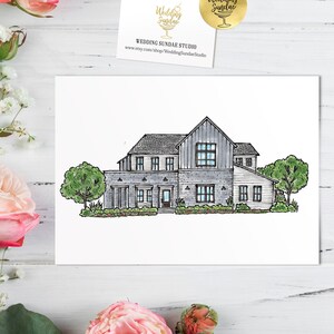 Custom Hand Painted House Portrait, Hand Drawn House Illustration in Ink & Watercolor, Printable Art for Christmas Gift Housewarming