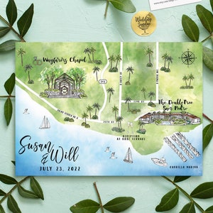 1-3 Locations Custom Watercolor Wedding Map, Personalized Hand Drawn San Pedro California Map for Welcome Bag, Save the Date, Itinerary