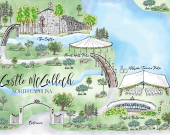 Custom Watercolor Wedding Venue Map (6-7 Locations) (Digital Download)