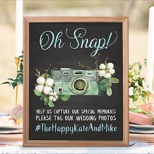 Digital Printable Botanical Cotton Wedding Photo Signs Instagram Sign Oh Snap Sign Chalkboard Sign, Social Media Signs, Hashtag sign - IS5
