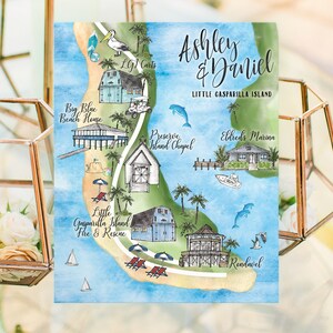 Carte de mariage aquarelle personnalisée 6-7 emplacements, carte de la Floride personnalisée dessinée à la main pour sac de bienvenue, réservez la date, itinéraire
