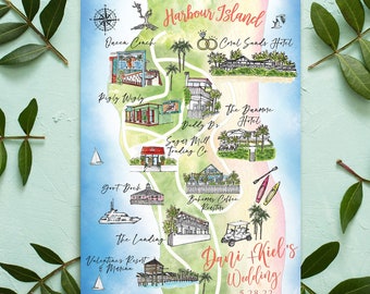Custom Watercolor Wedding Map, Bahamas Map, Personalized Hand Drawn Wedding Map for Welcome Bag, Save the Date, Itinerary