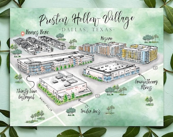 Custom Watercolor Wedding Map (6-7 Locations) - Welcome Bag, Save the Date (Digital Download)