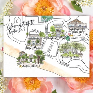 8-9 locaties aangepaste aquarel trouwkaart, gepersonaliseerde handgetekende kaart voor welkomsttas, bewaar deze datum, reisplan enz.