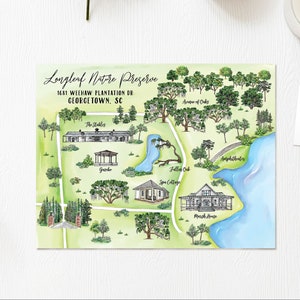 8-9 Locations Custom Watercolor Wedding Map, Personalized Hand Drawn George Town Map for Welcome Bag, Save the Date, Itinerary