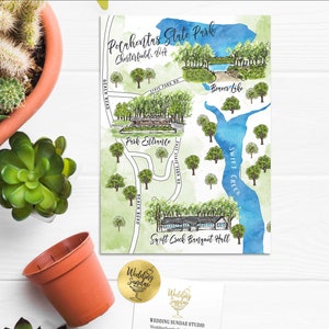 1-3 Orten individuelle Aquarell Hochzeitskarte, personalisierte handgezeichnete Virginia Karte für Willkommenstasche, Save the Date, Reiseplan etc.