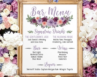 Digital Printable Botanical Wedding Bar Menu Sign, His and Hers Signature Drinks Cocktails Signs, Chalkboard Christmas New Year IDM908A