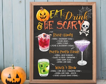 Digital Printable Halloween Wedding Bar Menu Sign, His and Hers Signature Drinks Cocktails Signs, Chalkboard Christmas New Year IDM52