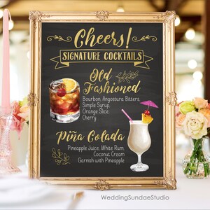 Signature de mariage imprimable numérique boissons aquarelle Signature Cocktail signe tableau Bar Menu mariage Cocktails noël nouvel an IDM7