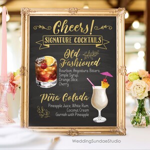 Digital Printable Wedding Signature Drinks Watercolor Signature Cocktail Sign Chalkboard Bar Menu Wedding Cocktails  Christmas New Year IDM7