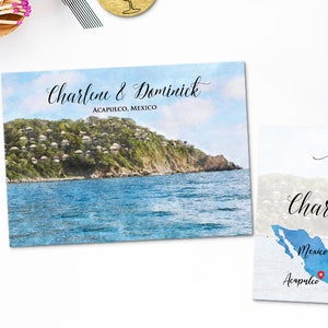 Digitale afdrukbare uitnodigingen bestanden bestemming bruiloft ACAPULCO MEXICO strand aquarel schilderij strand bruiloft aangepaste kaart bruiloft ID928