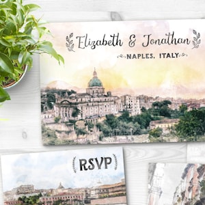 Fichiers imprimables numériques Destination Mariage Plage NAPLES ITALIE NAPOLI Aquarelle Peinture Mariage Invitation Carte Réponse Set Mariage ID716