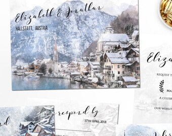 Lake Hallstatt Austria Wedding Invitation Set (Digital Printable)